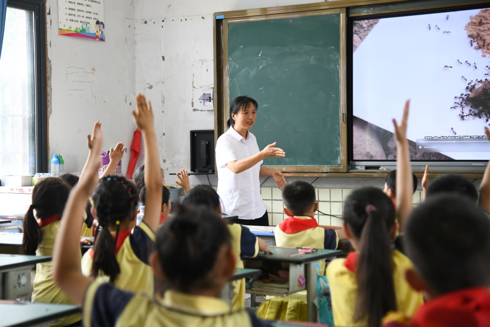 5月31日，學生在科學課上與老師互動。新華社記者 胥冰潔 攝