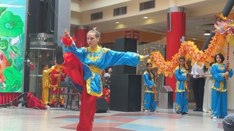 羅馬尼亞人舞龍舞獅隊進(jìn)行精彩表演。中國駐羅馬尼亞大使館領(lǐng)僑處供圖