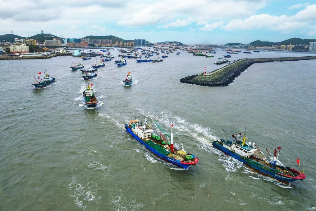 舟山沈家門水域漁船集中出海。（浙江海事局供圖）